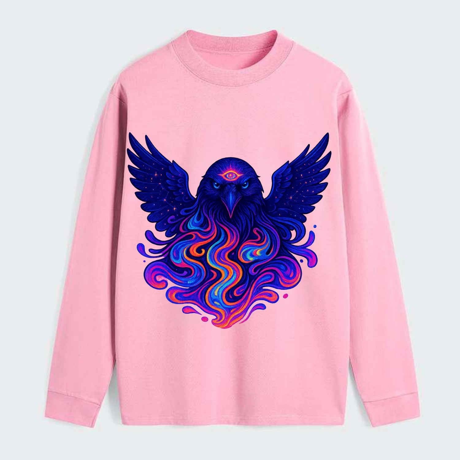 Mysterious raven with feathers showing future visions in neon colors, - Classic Long Sleeve Shirt - Pink
