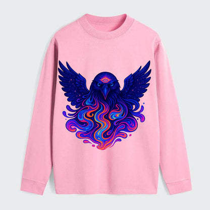 Mysterious raven with feathers showing future visions in neon colors, - Classic Long Sleeve Shirt - Pink