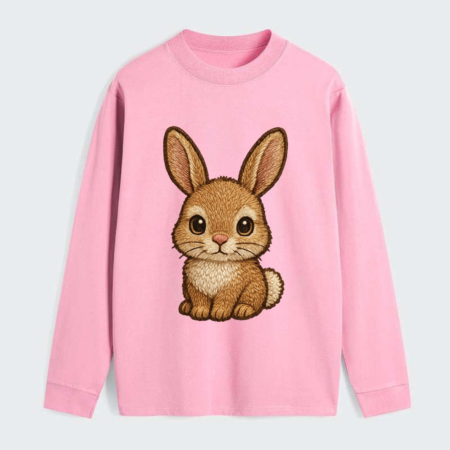 Baby Rabbit - long ears, fluffy white tail, pink nose, large brown - Classic Long Sleeve Shirt - Pink