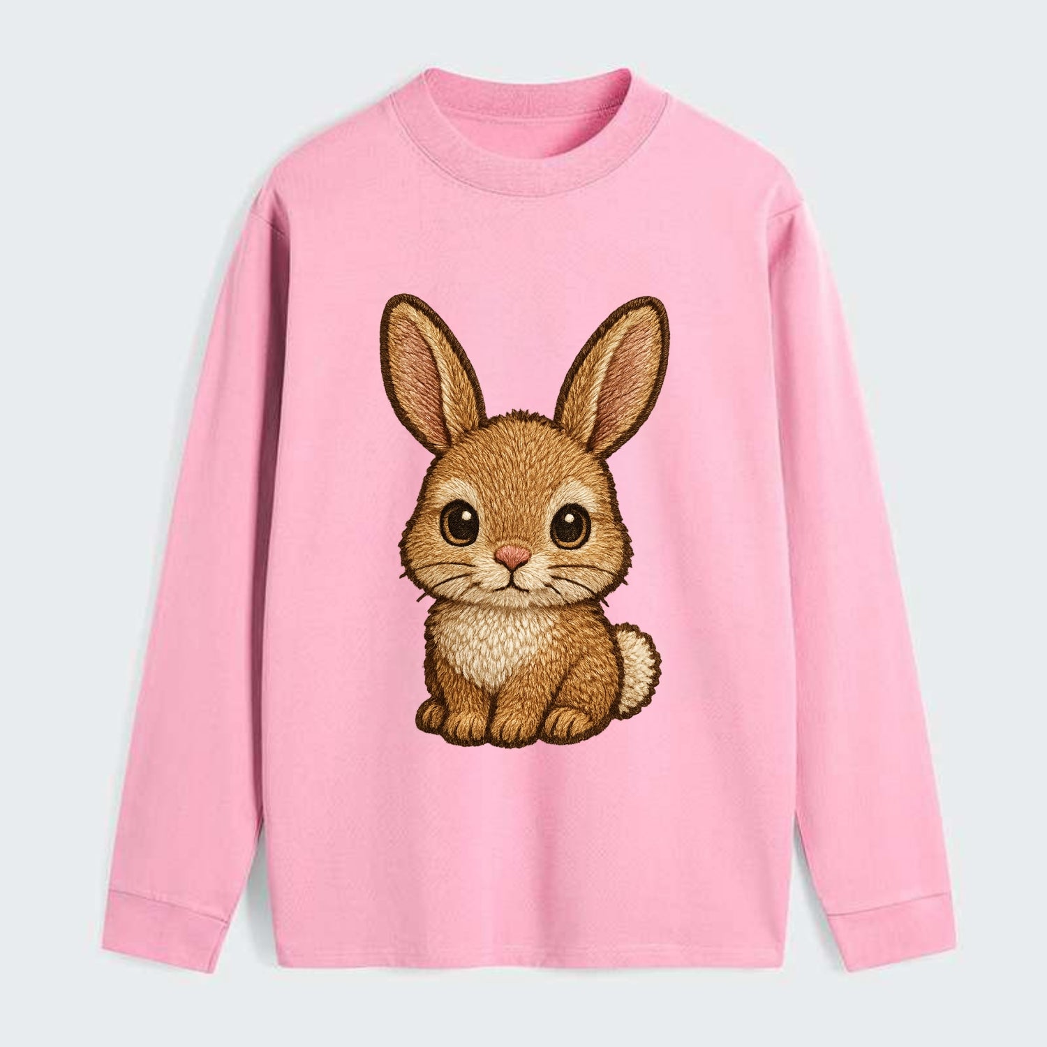 Baby Rabbit - long ears, fluffy white tail, pink nose, large brown - Classic Long Sleeve Shirt - Pink