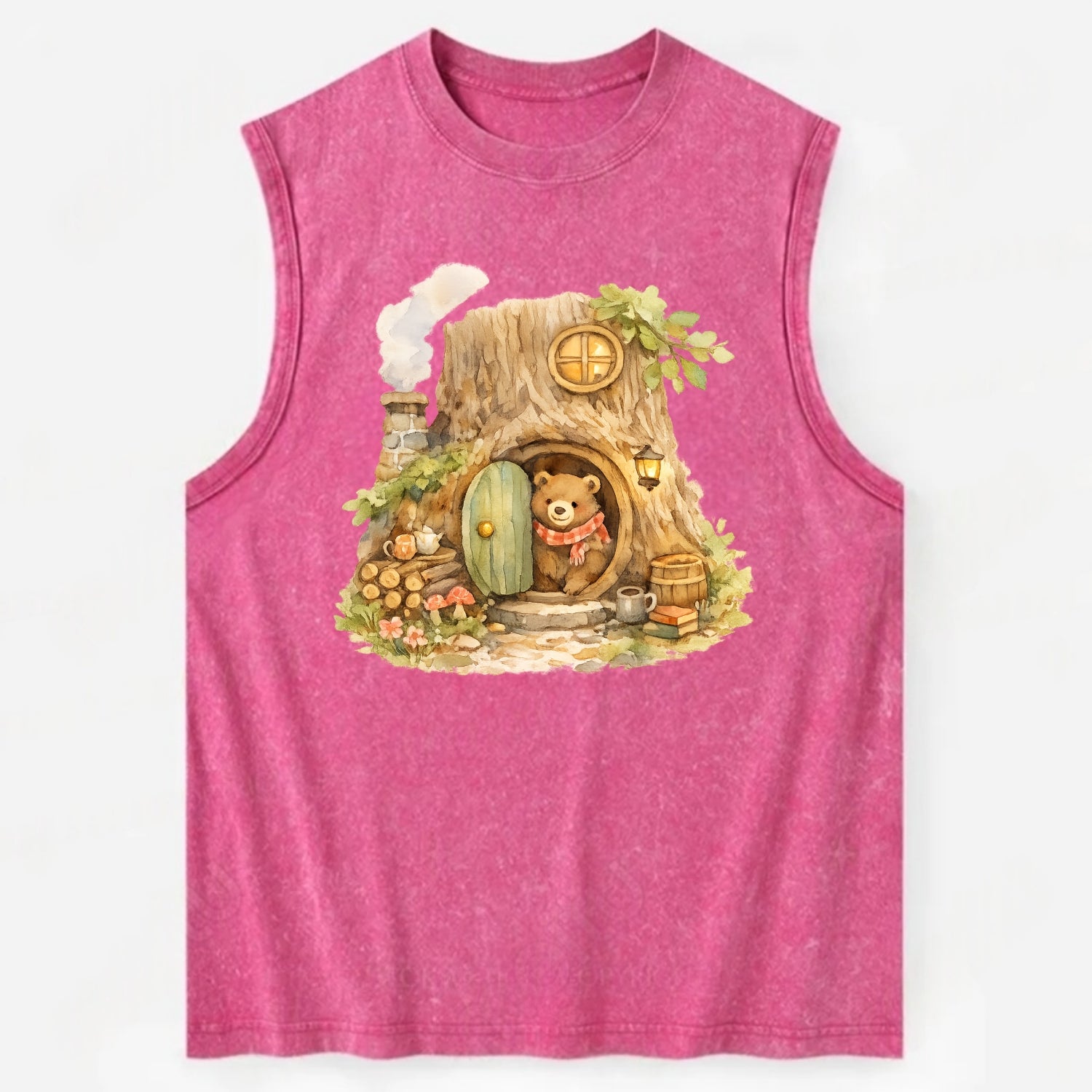 TREE HOME | Bear's home in hollow tree | Round door | Chimney smoke | - Vintage Washed Tank - Pink