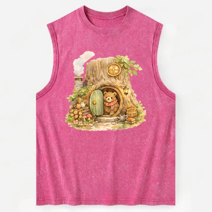 TREE HOME | Bear's home in hollow tree | Round door | Chimney smoke | - Vintage Washed Tank - Pink