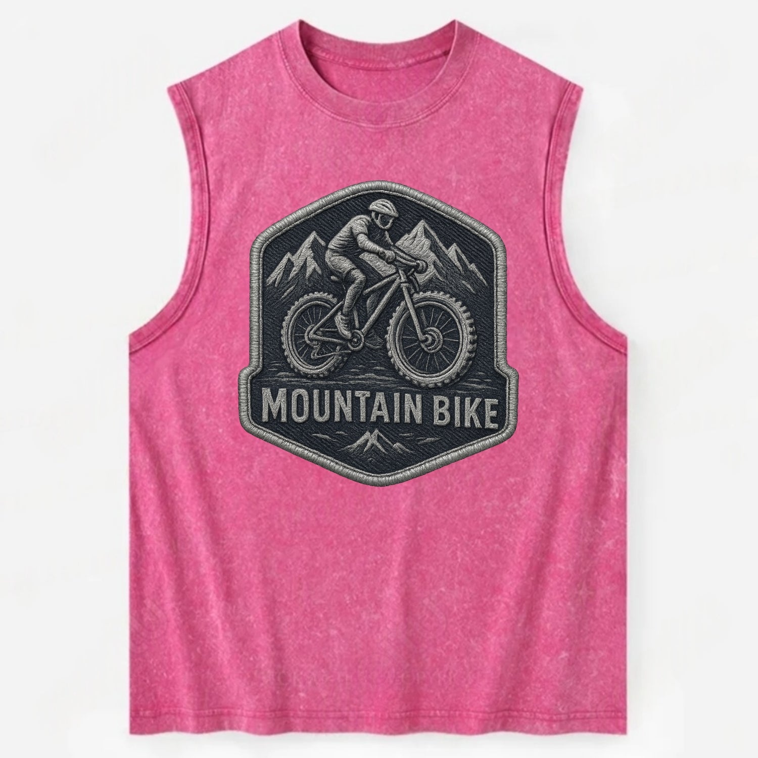 Mountain bike with rugged tires - cyclist badge - Vintage Washed Tank - Pink