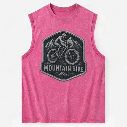 Mountain bike with rugged tires - cyclist badge - Vintage Washed Tank - Pink