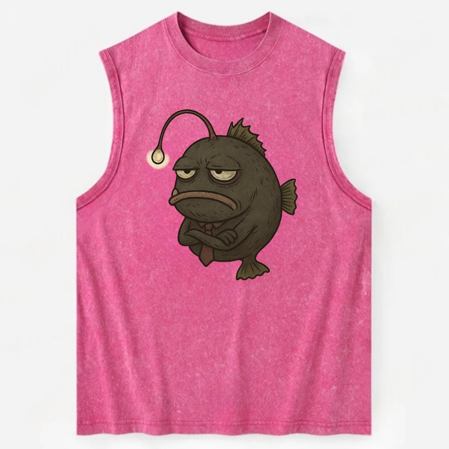 THE ANGLERFISH LURES DISAPPOINTMENT | Dark gray anglerfish with dim light - Vintage Washed Tank - Pink
