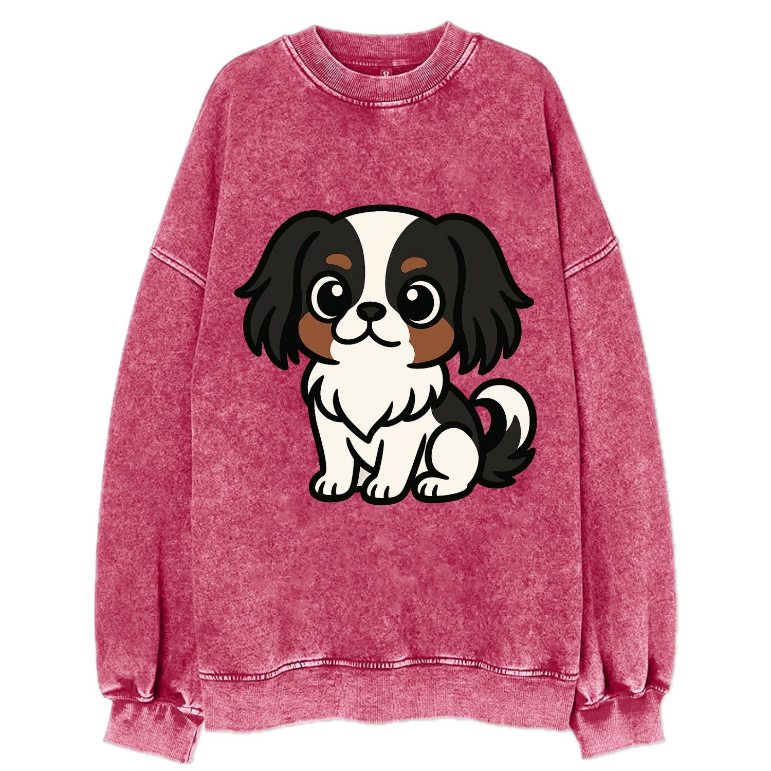 Japanese Chin - Black and white sitting pose - Vintage Sweatshirt - Pink