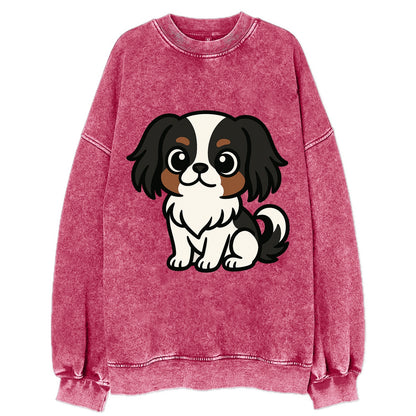 Japanese Chin - Black and white sitting pose - Vintage Sweatshirt - Pink