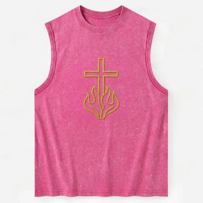Burning Bush Cross  - Vintage Washed Tank - Pink