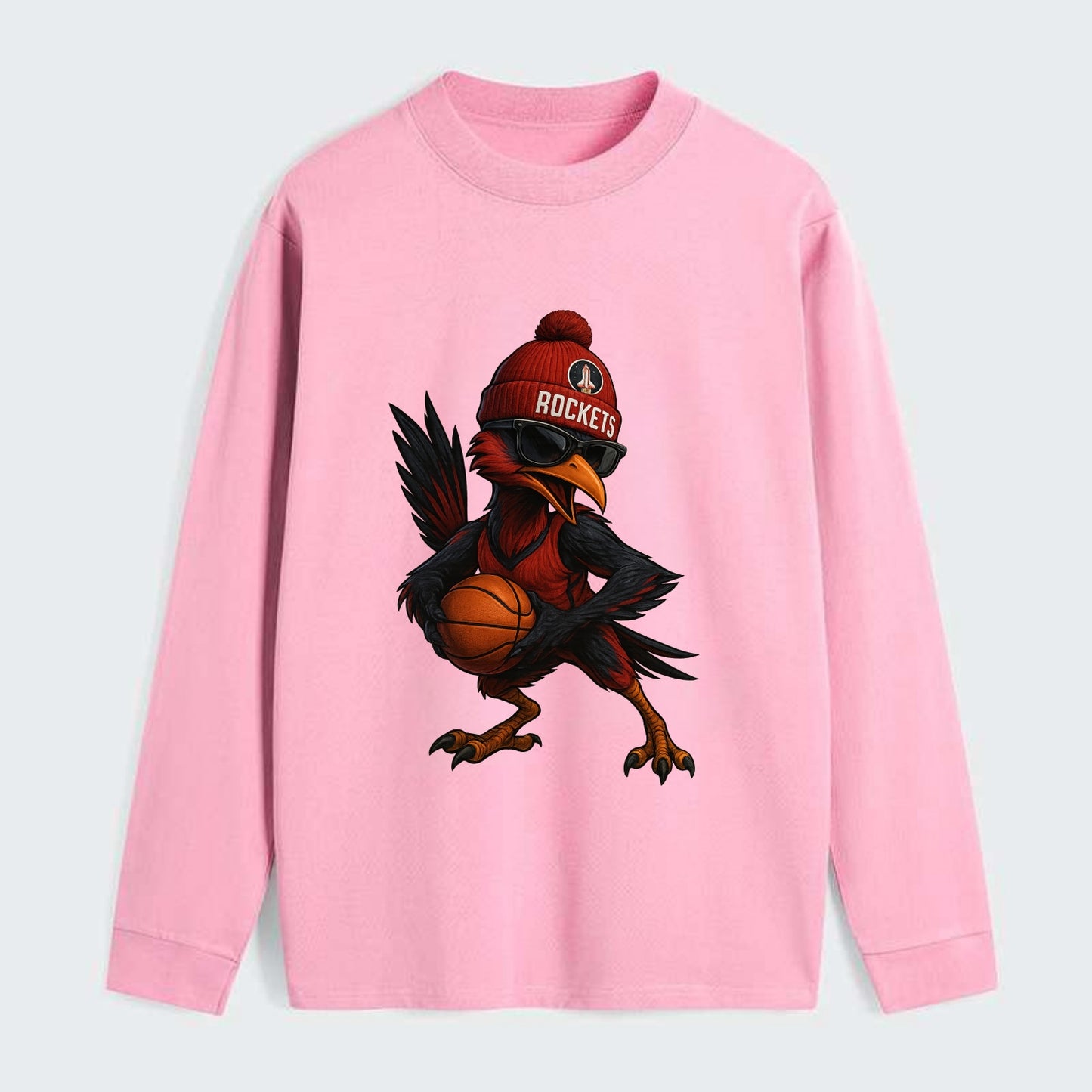 Houston Roadrunner wearing Rockets beanie with launch pad patch and - Classic Long Sleeve Shirt - Pink