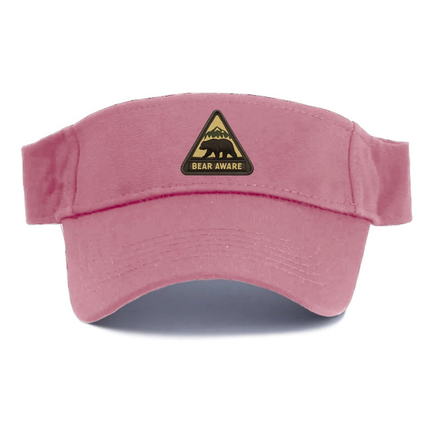 BEAR AWARE - bear silhouette warning in brown and yellow , wilderness safety - Visor - Pink