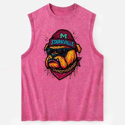 Starkville Bulldog wearing Mississippi State beanie with M patch - Vintage Washed Tank - Pink