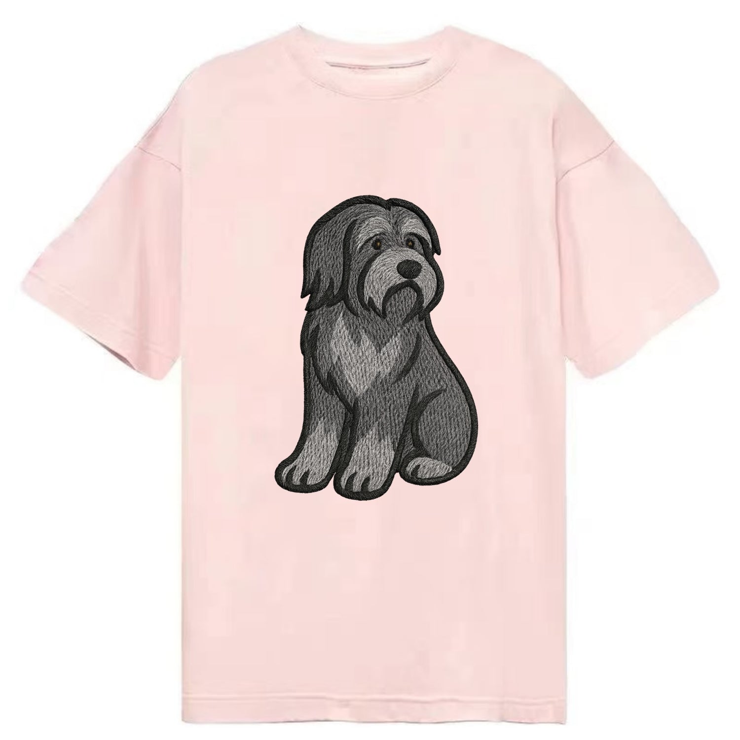 Bearded Collie - Gray shaggy coat embroidered pose - Classic T-shirt - Pink