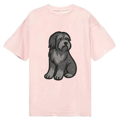 Bearded Collie - Gray shaggy coat embroidered pose - Classic T-shirt - Pink