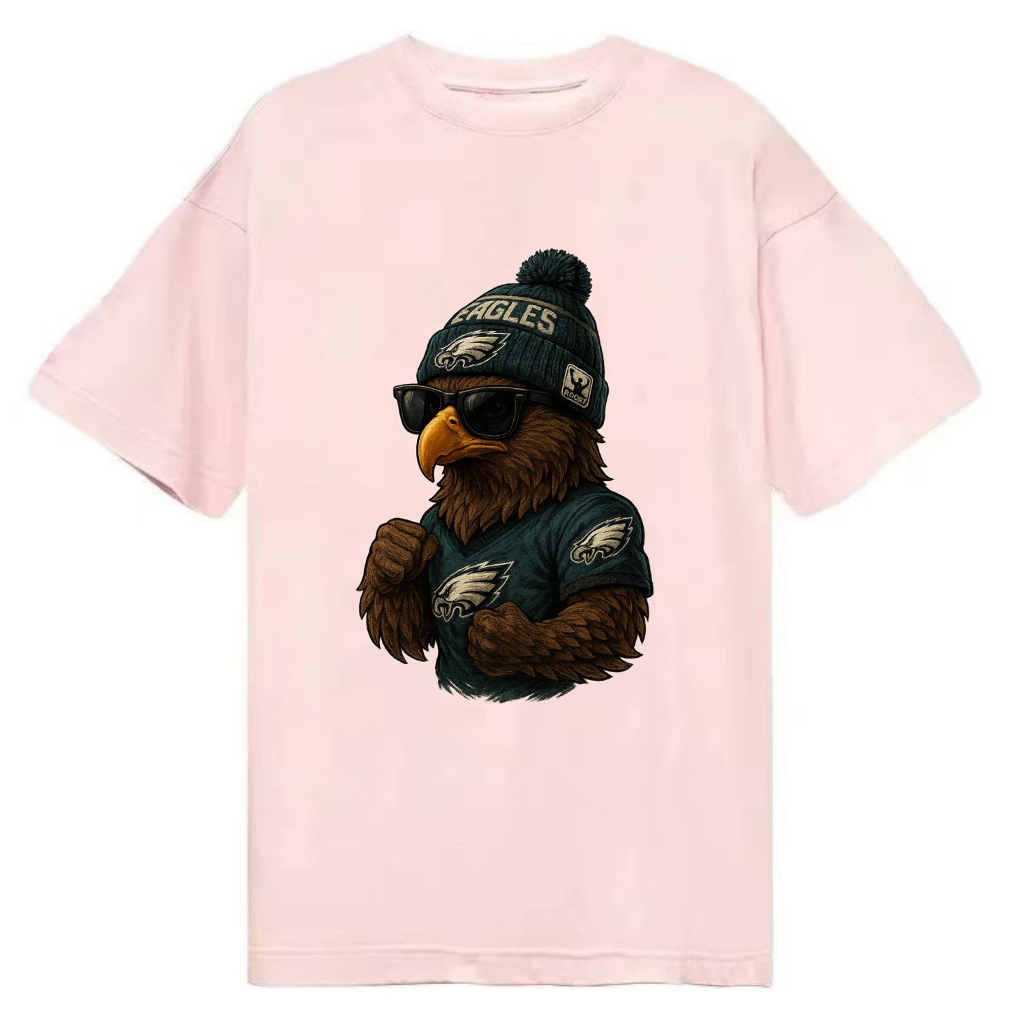 Philly Hawk wearing Eagles beanie with Rocky patch and wayfarer sunglasses - Classic T-shirt - Pink