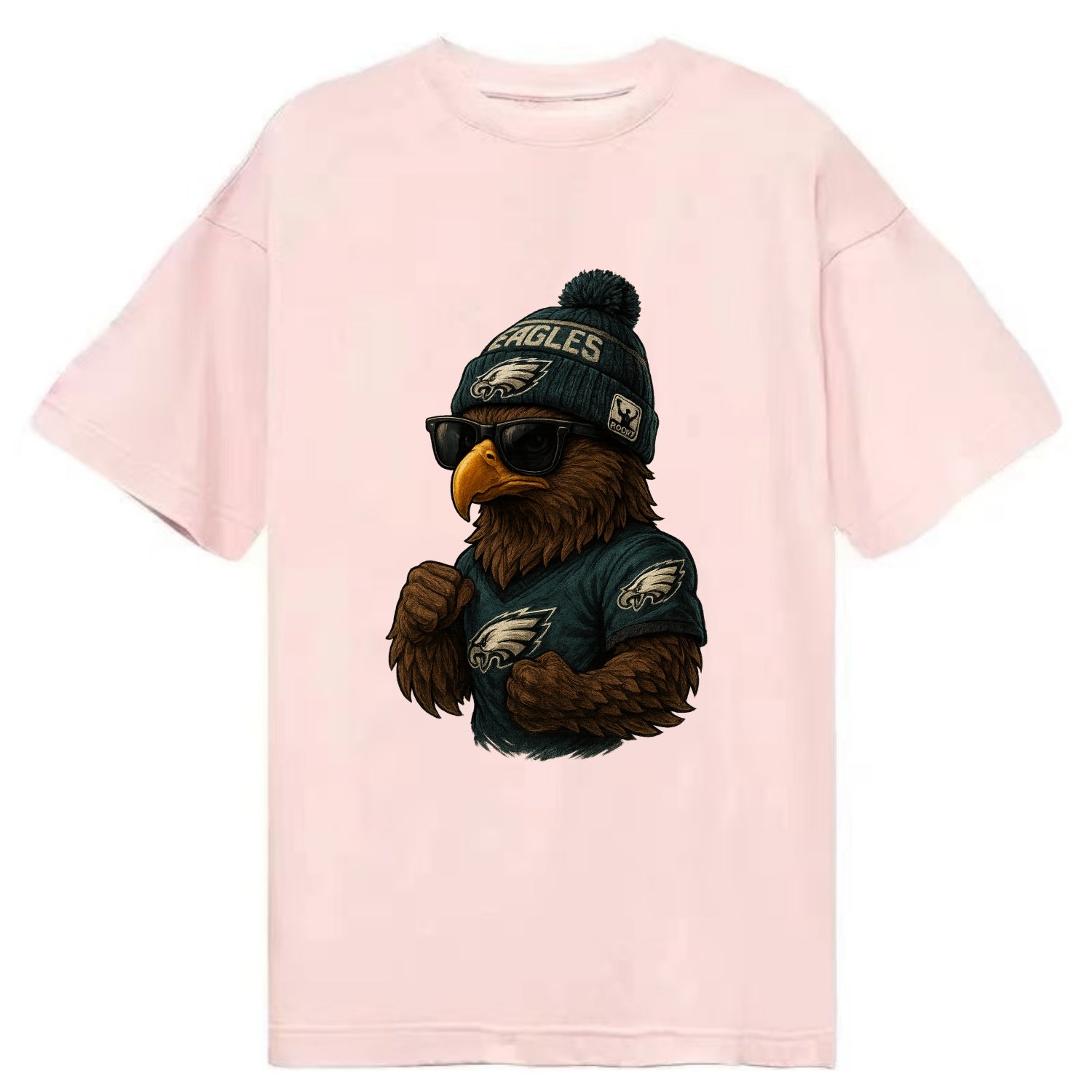 Philly Hawk wearing Eagles beanie with Rocky patch and wayfarer sunglasses - Classic T-shirt - Pink