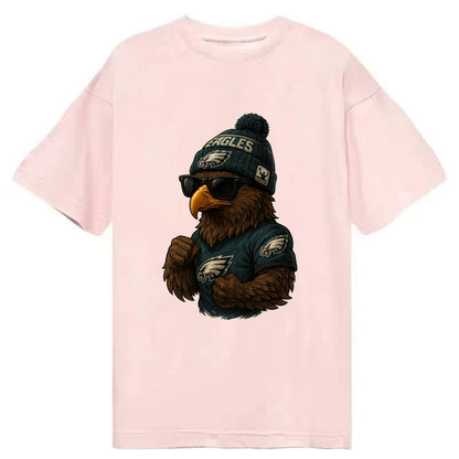 Philly Hawk wearing Eagles beanie with Rocky patch and wayfarer sunglasses - Classic T-shirt - Pink