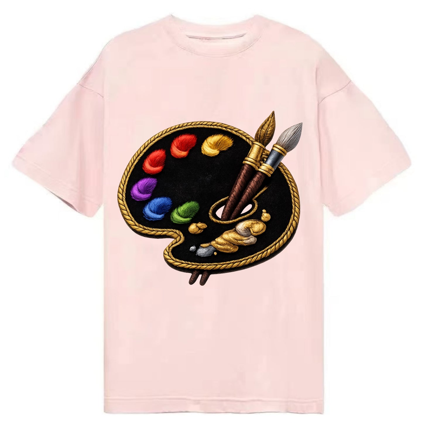 Embroidered patch design - PAINT PALETTE - artist palette with brushes in rainbow - Classic T-shirt - Pink