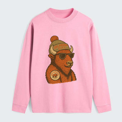 Oklahoma Buffalo wearing Oklahoma City beanie with pom pom and wayfarer - Classic Long Sleeve Shirt - Pink