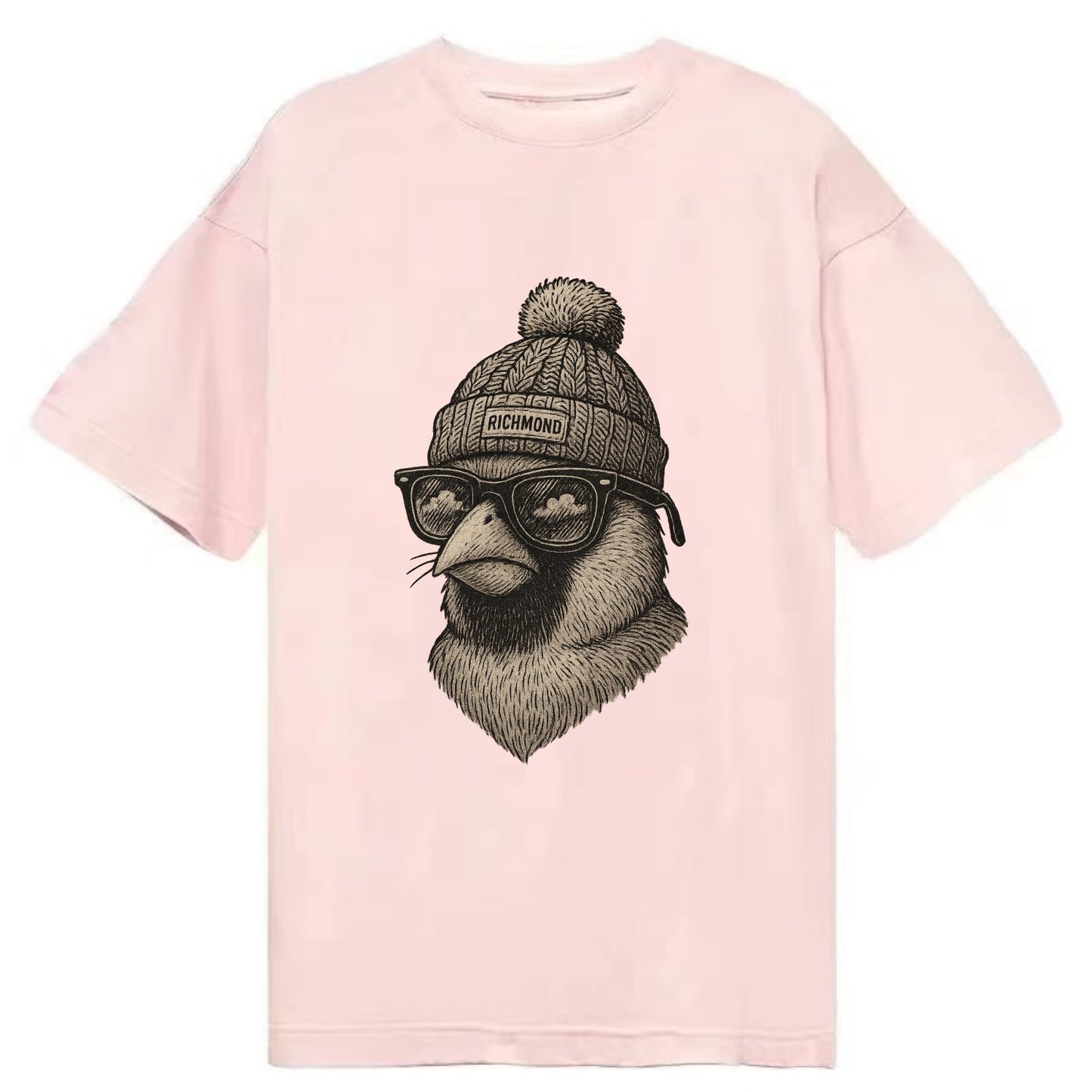 Virginia Cardinal wearing Richmond beanie with pom pom and wayfarer sunglasses - Classic T-shirt - Pink