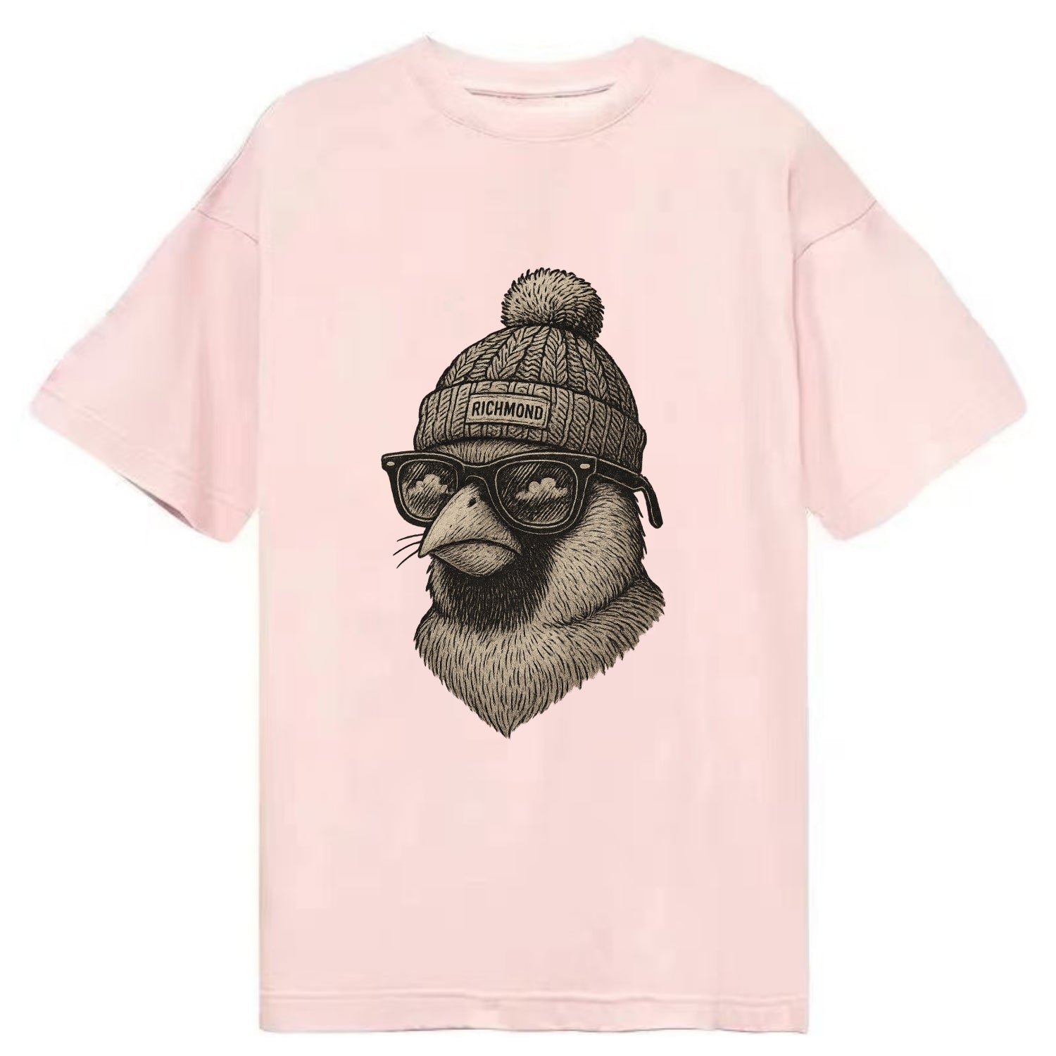 Virginia Cardinal wearing Richmond beanie with pom pom and wayfarer sunglasses - Classic T-shirt - Pink
