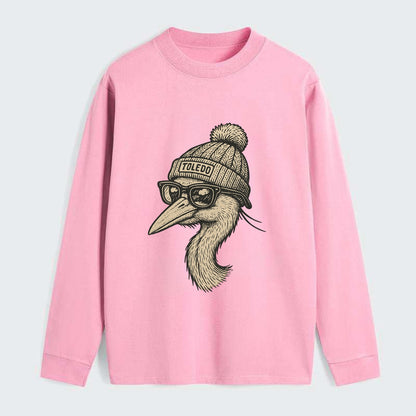 Toledo Great Blue Heron wearing Toledo beanie with pom pom and wayfarer - Classic Long Sleeve Shirt - Pink