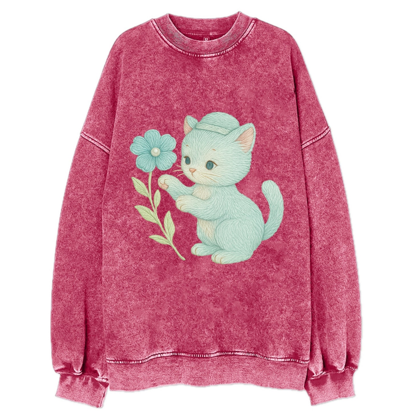 Aqua Kitten - Vintage Sweatshirt - Pink