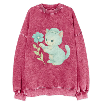 Aqua Kitten - Vintage Sweatshirt - Pink
