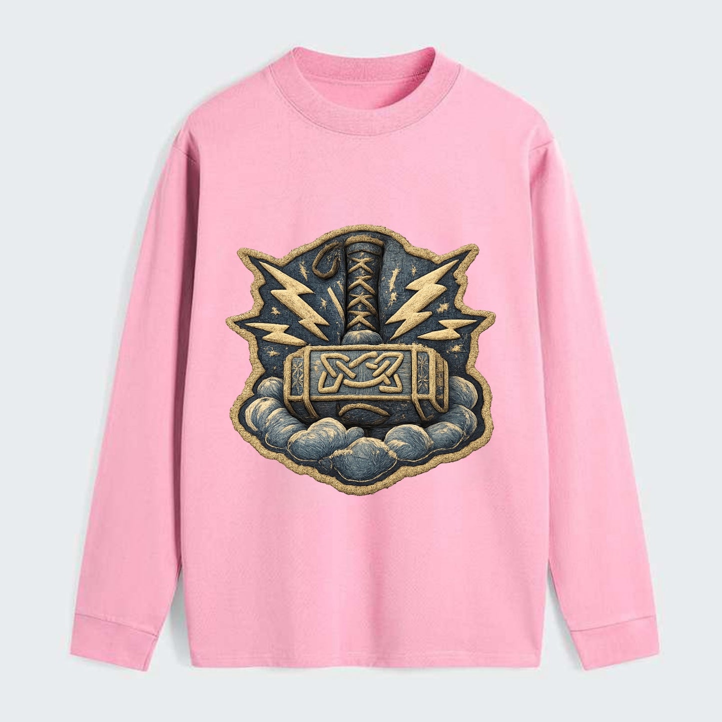 THOR HAMMER MJOLNIR - mighty hammer in silver and blue , thunder god - Classic Long Sleeve Shirt - Pink