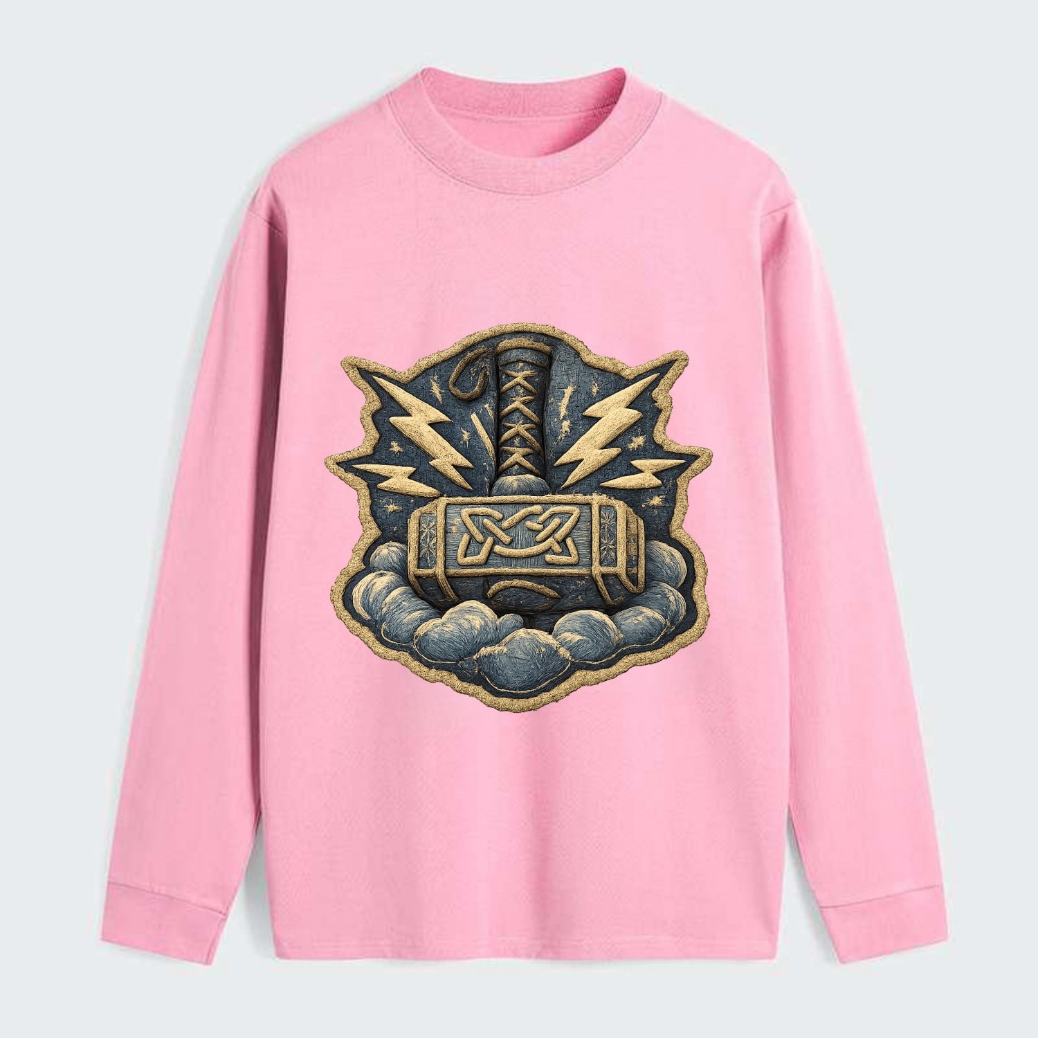 THOR HAMMER MJOLNIR - mighty hammer in silver and blue , thunder god - Classic Long Sleeve Shirt - Pink