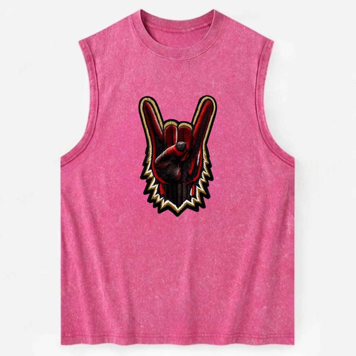 ROCK HAND HORNS - devil horns hand gesture in black and red , metal music - Vintage Washed Tank - Pink