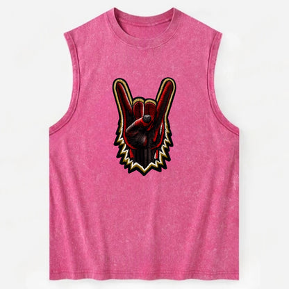 ROCK HAND HORNS - devil horns hand gesture in black and red , metal music - Vintage Washed Tank - Pink