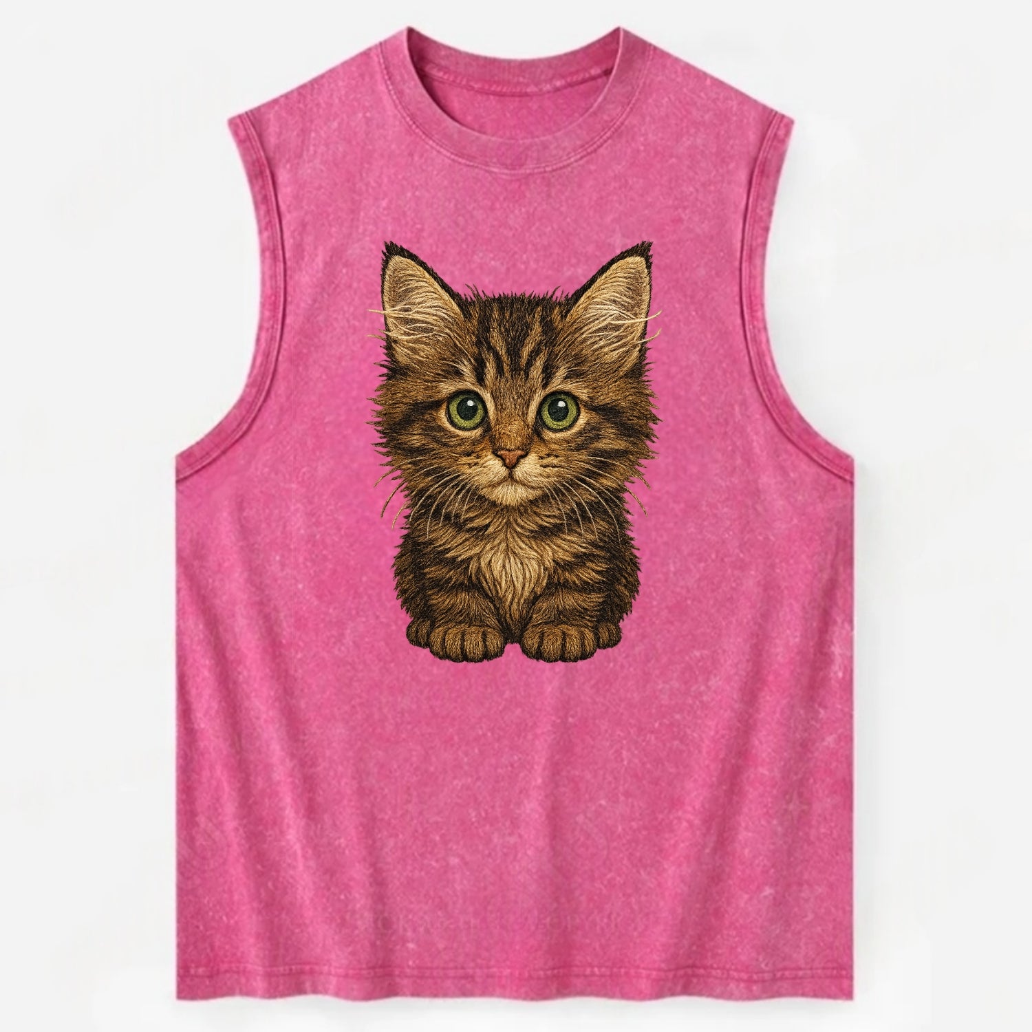 Baby Maine Coon Kitten - large fluffy tabby, tufted ears, big green eyes, - Vintage Washed Tank - Pink