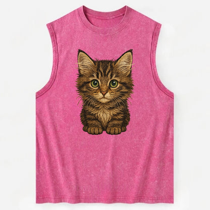 Baby Maine Coon Kitten - large fluffy tabby, tufted ears, big green eyes, - Vintage Washed Tank - Pink