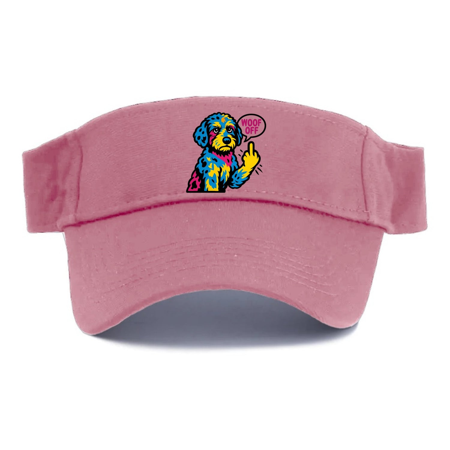 Aussiedoodle with merle patches and curly coat, playful smart paw raised - Visor - Pink