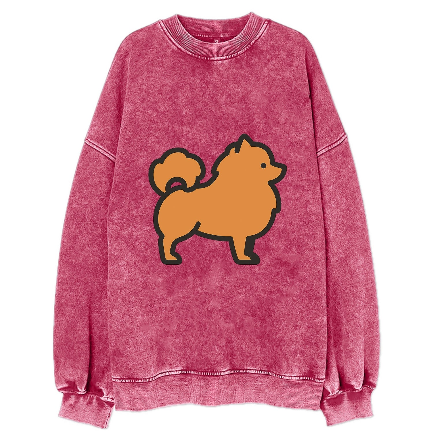 Pomeranian - Orange fluffy flat side profile - Vintage Sweatshirt - Pink