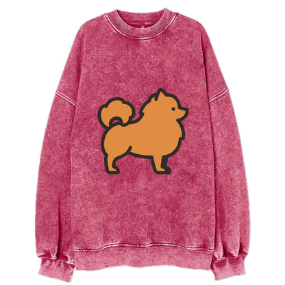Pomeranian - Orange fluffy flat side profile - Vintage Sweatshirt - Pink