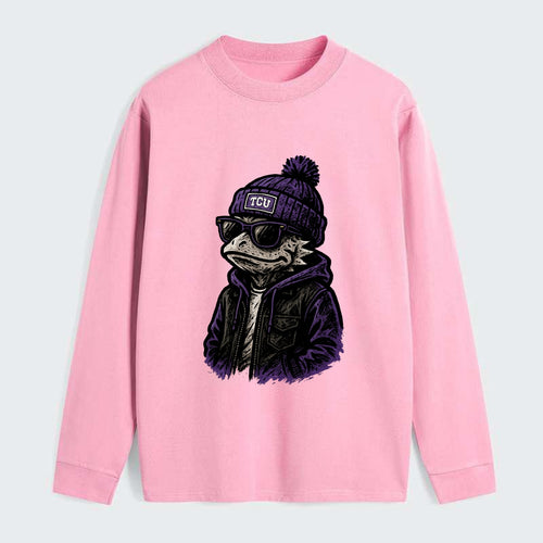 Fort Worth Frog wearing TCU beanie with horned patch - Classic Long Sleeve Shirt
