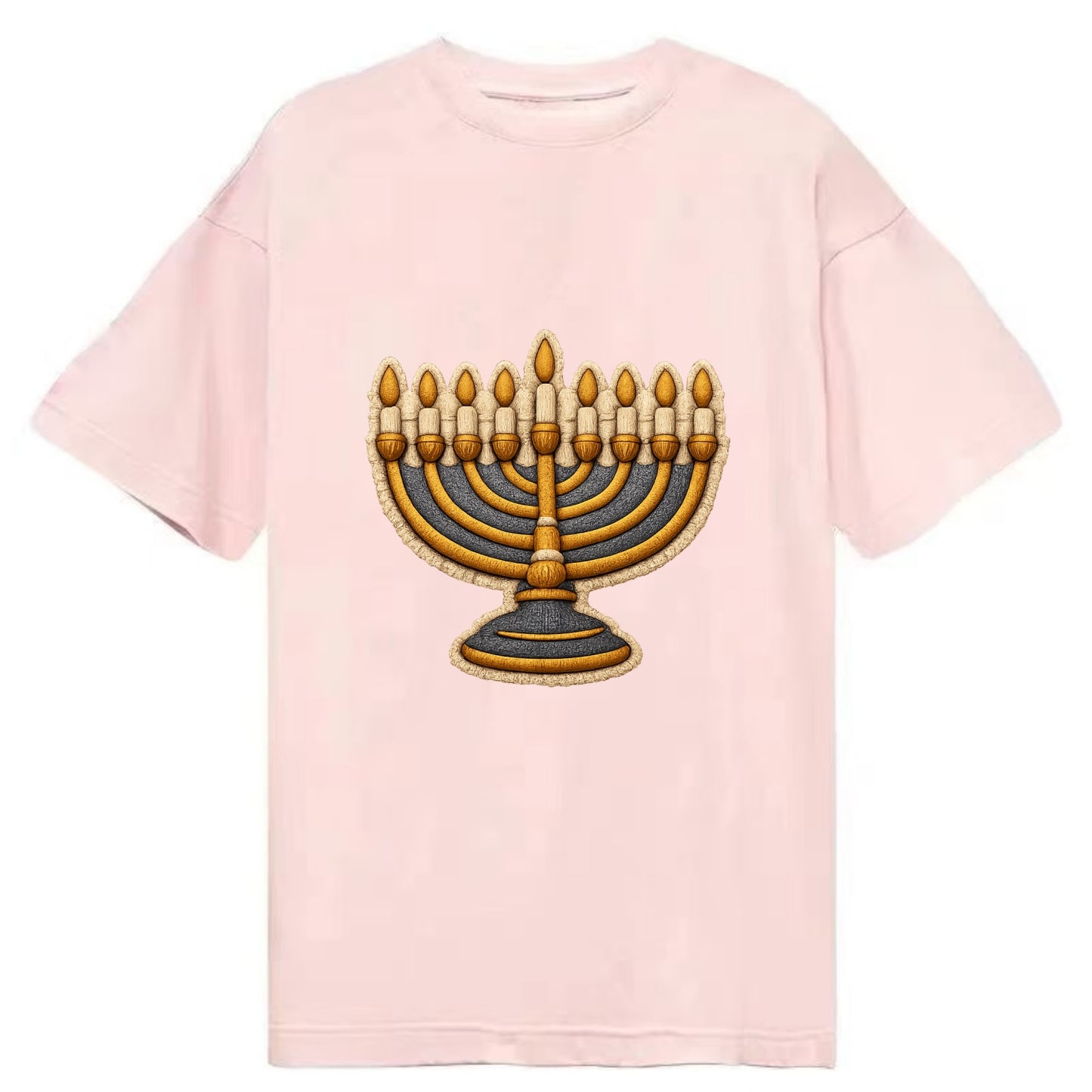 MENORAH LIGHTS - nine branch candelabra in gold and blue , Hanukkah - Classic T-shirt - Pink