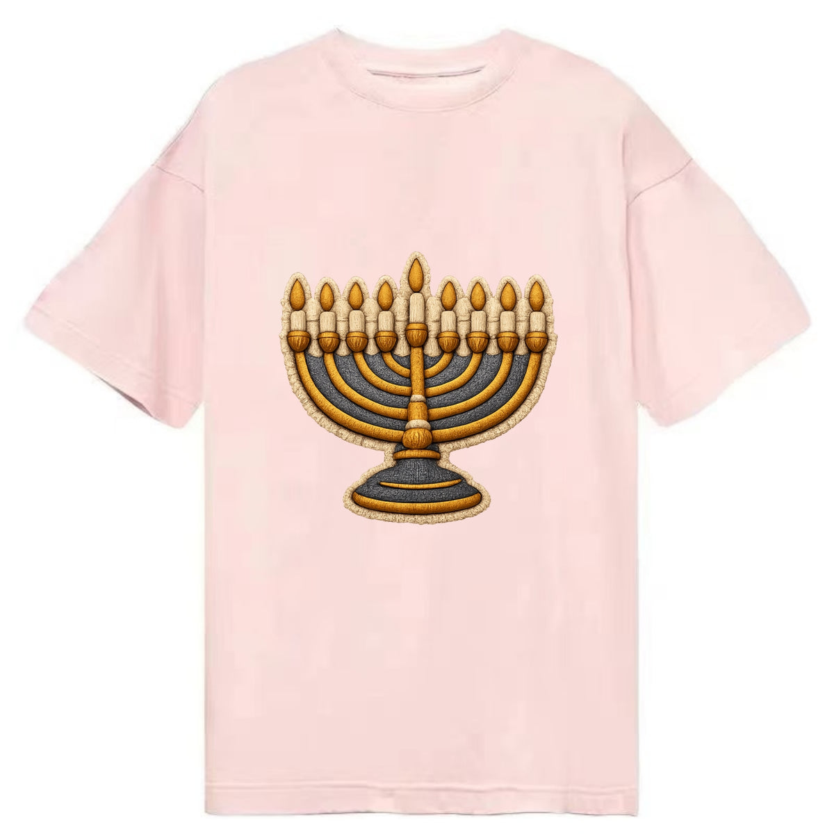 MENORAH LIGHTS - nine branch candelabra in gold and blue , Hanukkah - Classic T-shirt - Pink
