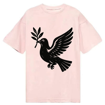 Dove carrying olive branch - peace movement ink painting - Classic T-shirt - Pink