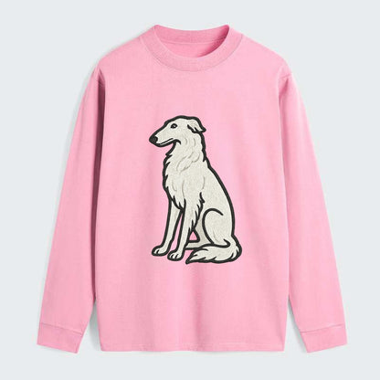 Borzoi - White embroidered sitting pose - Classic Long Sleeve Shirt - Pink