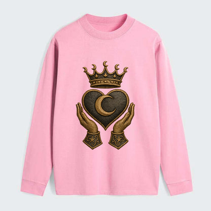 Moonlit crescent crown cradling a hematite heart with stargazer hands - Classic Long Sleeve Shirt - Pink