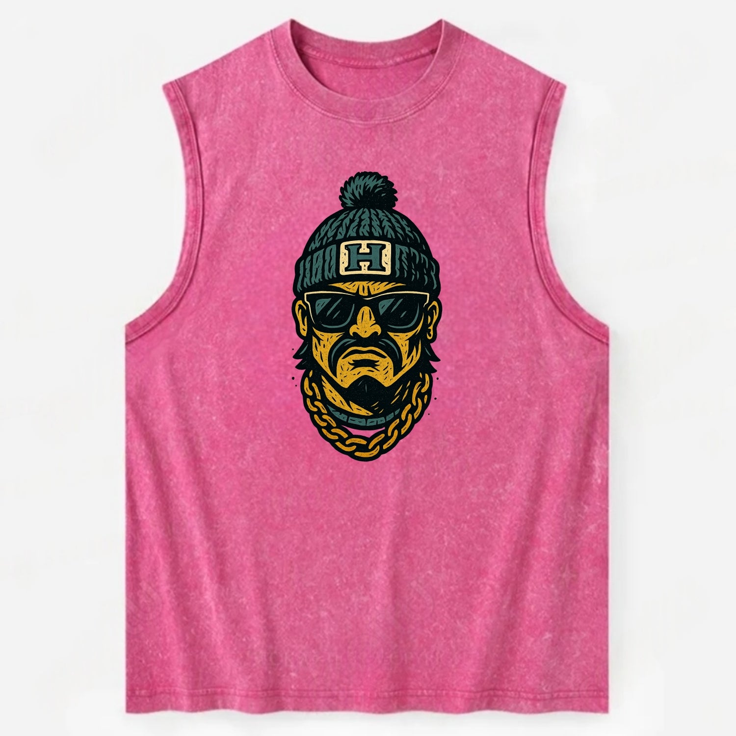 Honolulu Warrior wearing Hawaii beanie with H patch - Vintage Washed Tank - Pink