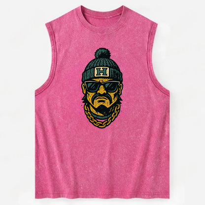 Honolulu Warrior wearing Hawaii beanie with H patch - Vintage Washed Tank - Pink