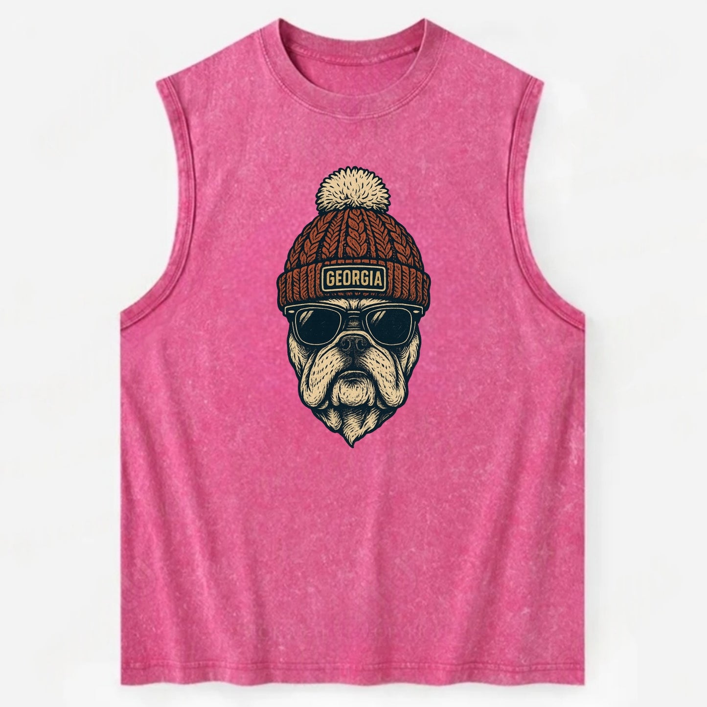 Athens Bulldog wearing Georgia beanie wi - Vintage Washed Tank - Pink