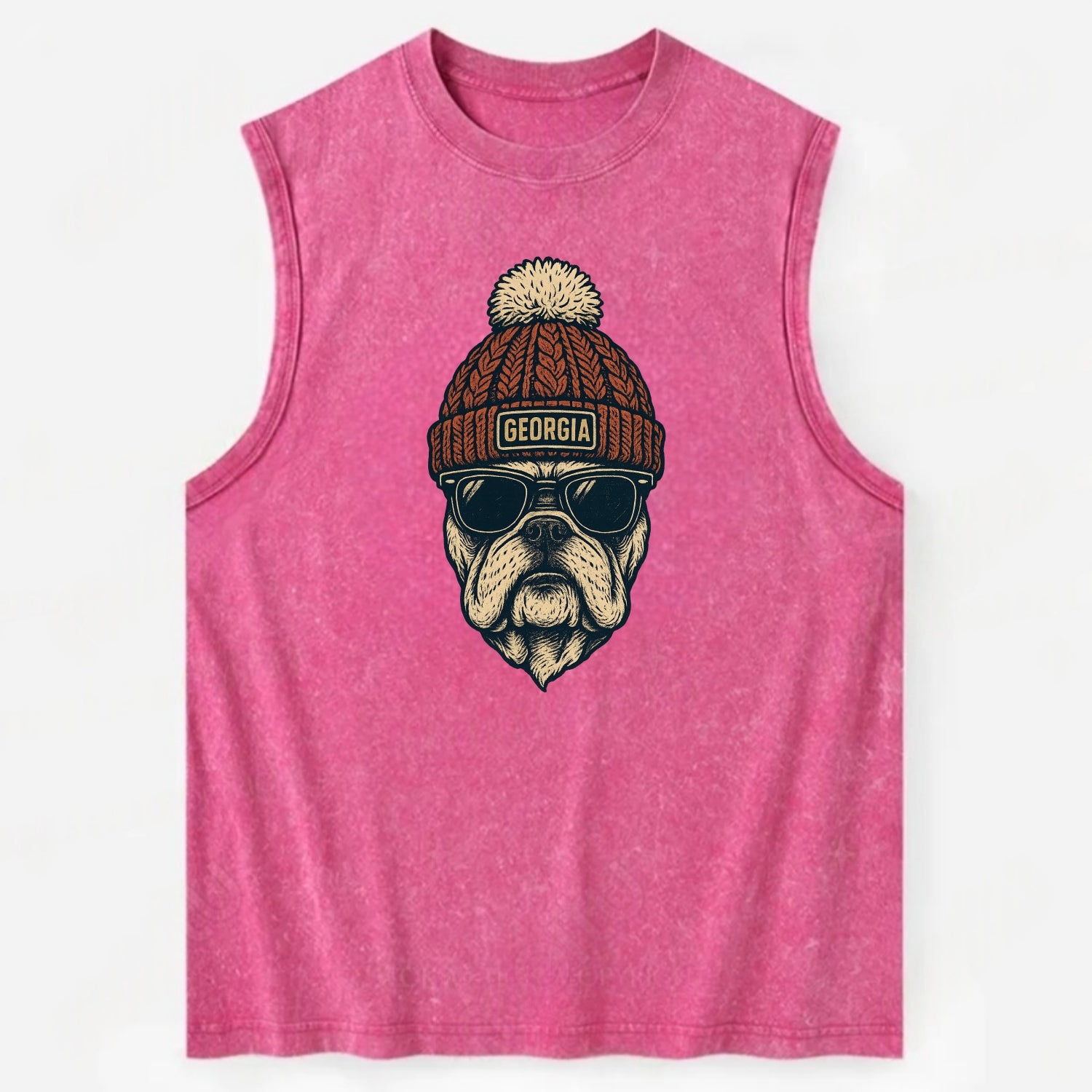 Athens Bulldog wearing Georgia beanie wi - Vintage Washed Tank - Pink