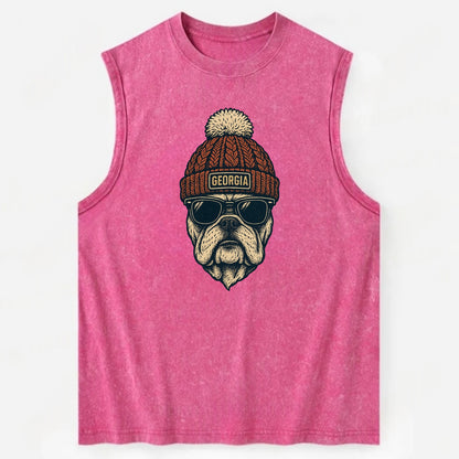 Athens Bulldog wearing Georgia beanie wi - Vintage Washed Tank - Pink