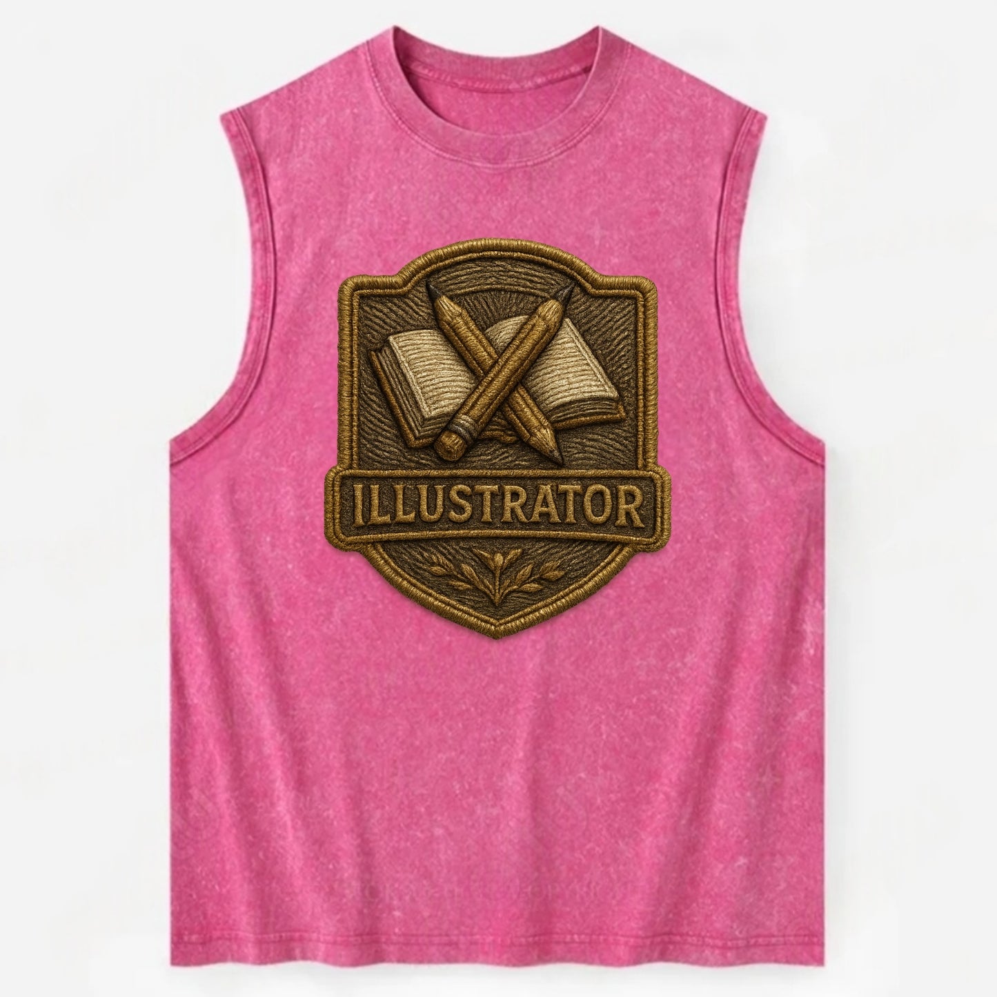 Pencils and sketchbook - illustrator badge - Vintage Washed Tank - Pink