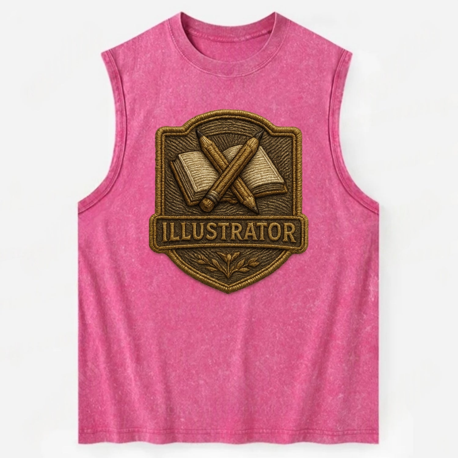 Pencils and sketchbook - illustrator badge - Vintage Washed Tank - Pink