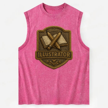 Pencils and sketchbook - illustrator badge - Vintage Washed Tank - Pink